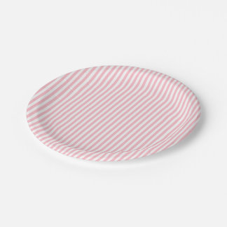 Pink and White Small Size Stripes Paper Plate