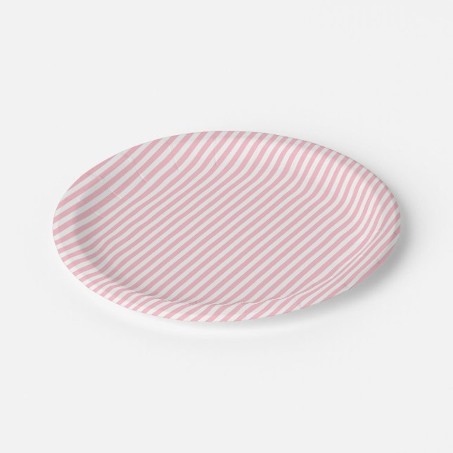 Pink and White Small Size Stripes Paper Plate (Angled)