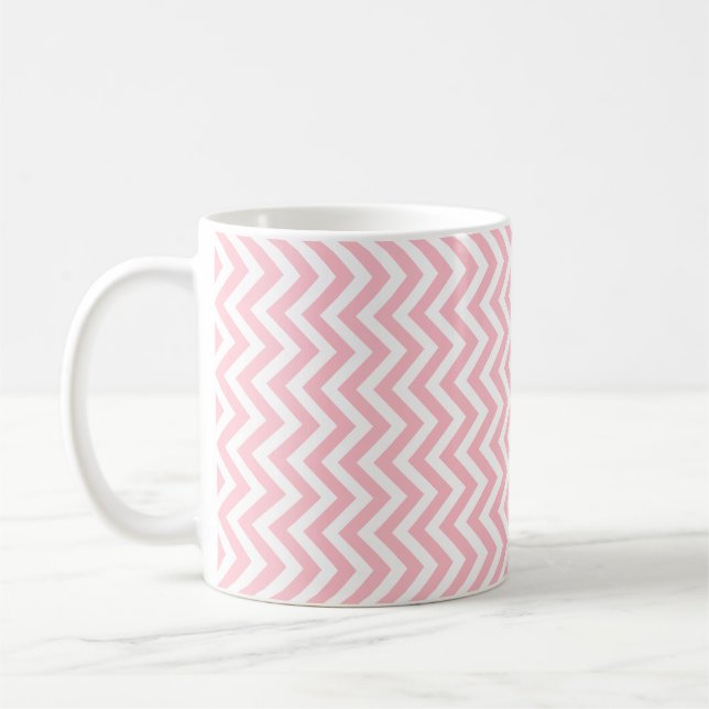 Pink and White Small Vertical Chevron Pattern Coffee Mug (Left)