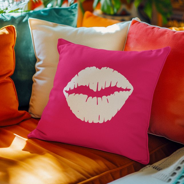 Pink and White Smooch Cushion (Pink and White Smooch Throw Pillow)