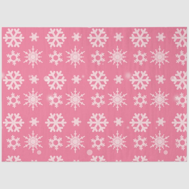 Pink and White Snowflakes Christmas Tissue Paper (Front)