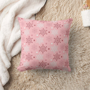 Pink and White Snowflakes Cushion