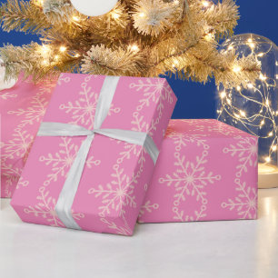 Pink and White Snowflakes Holiday Wrapping Paper