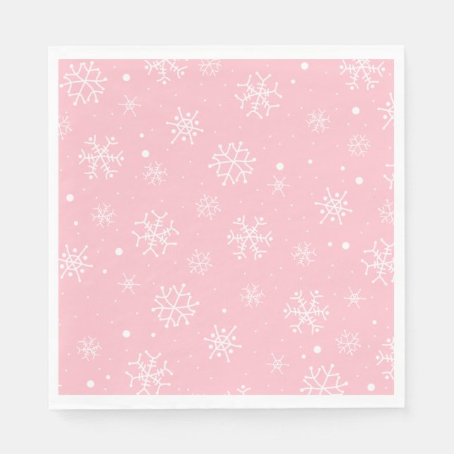 Pink and White Snowflakes  Napkins (Front)