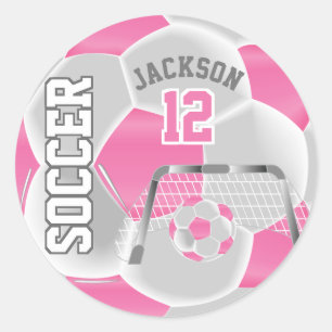 Pink and White Soccer Ball Classic Round Sticker