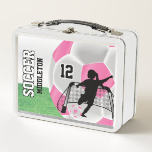 Pink and White Soccer Ball - Soccer Girl Metal Lunch Box