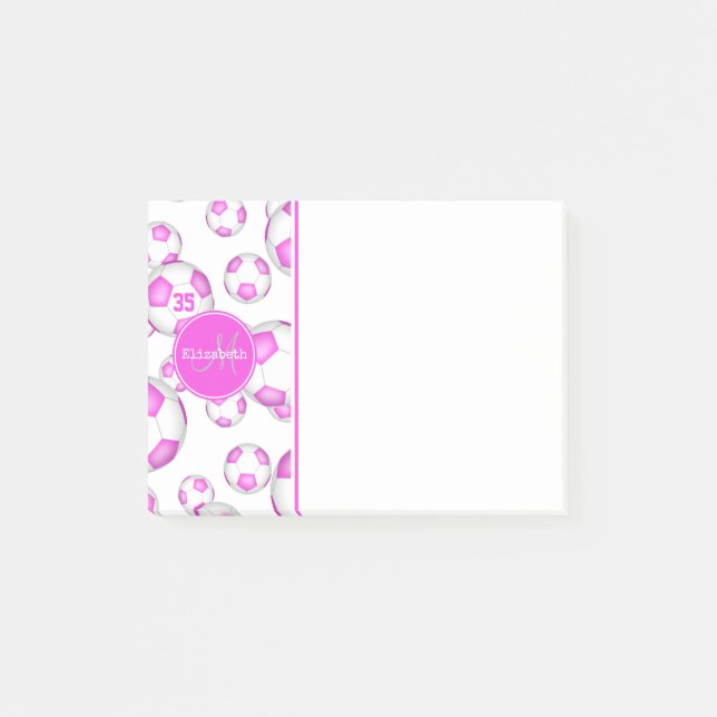 pink and white soccer balls girly sports post-it notes (Front)