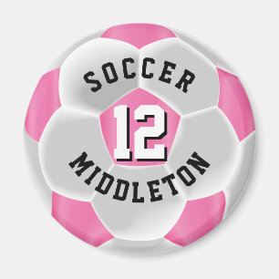 Pink and White Soccer Sport Ball  Magnet