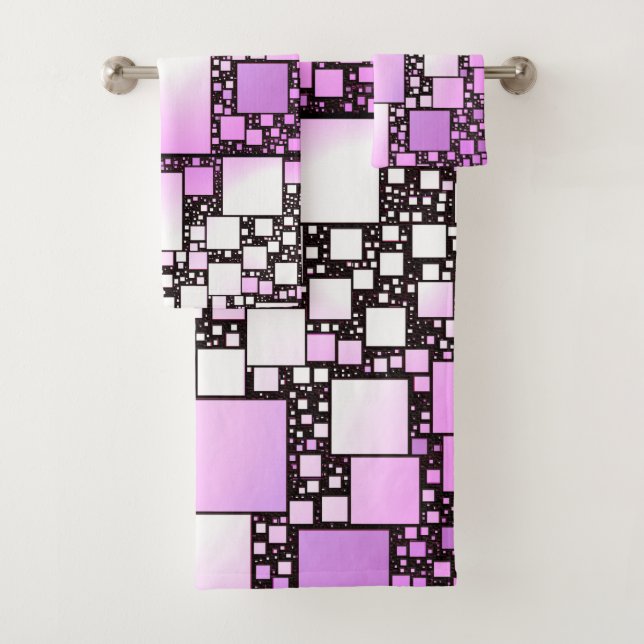 Pink and White Square Dancing Bath Towel Set (Insitu)