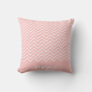 Pink And White Squiggly Chevron Zigzag And Name Cushion