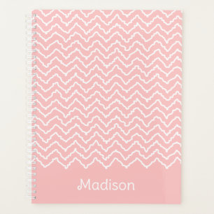 Pink And White Squiggly Chevron Zigzag With Name Planner