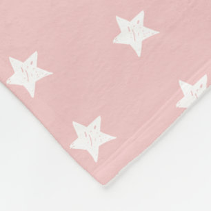 Pink and White Star Pattern Fleece Blanket