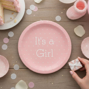 Pink and White Star Pattern It's A Girl Paper Plate