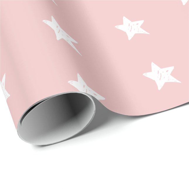 Pink and White Star Pattern Wrapping Paper (Roll Corner)