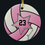 Pink and White Star Volleyball Ceramic Tree Decoration<br><div class="desc">Pink Volleyball Ornament. A great gift for a volleyball player, volleyball fan or volleyball team coach, a fun sport design. More colours are available if you can't find your colours, please contact me. ⭐This Product is 100% Customisable. *****Click on CUSTOMIZE BUTTON to add, delete, move, resize, changed around, rotate, etc......</div>