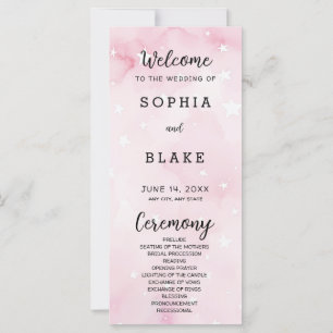 Pink and White Stars Celestial Wedding Program