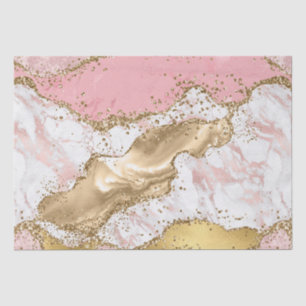 Pink and White Stone with Gold Glitter Agate Tissue Paper
