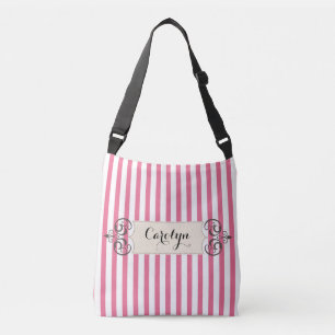 Pink and White Stripe Add Name Customised Bag