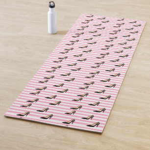 Pink and white stripe black stiletto yoga mat