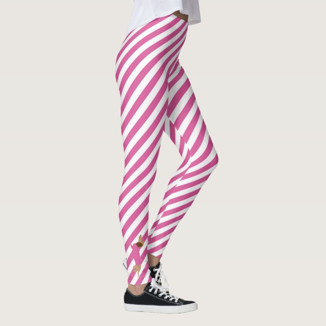 Pink and White Stripe Dachshund Leggings (Right)