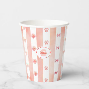 Pink and White Stripe - Hearts, Rose, Paw Print Paper Cups