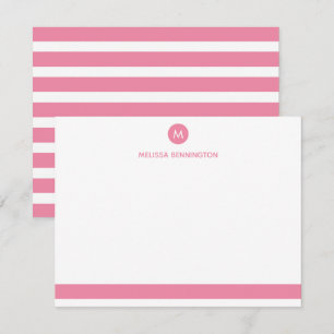 Pink and White Stripe Monogram Personalised Card