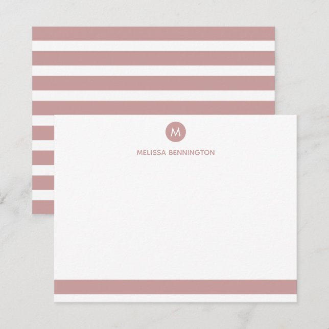 Pink and White Stripe Monogram Personalised Card (Front/Back)