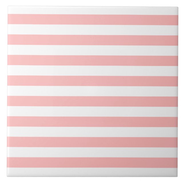 Pink and White Stripe Pattern Tile (Front)