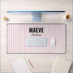 Pink and white stripe personalised modern elegant desk mat<br><div class="desc">Modern minimal typography girly pink and white stripe elegant simple unique personalised gift desk mat design.</div>