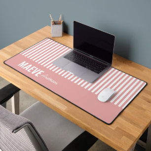 Pink and white stripe personalised modern elegant desk mat