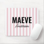 Pink and white stripe personalised modern elegant mouse pad<br><div class="desc">Modern minimal typography girly pink and white stripe elegant simple unique personalised gift mug design.</div>