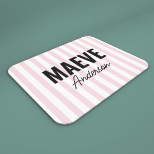 Pink and white stripe personalised modern elegant mouse pad