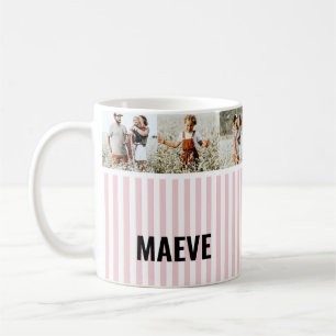 Pink and white stripe personalised modern photo coffee mug