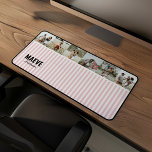 Pink and white stripe personalised modern photo desk mat<br><div class="desc">Modern minimal typography girly pink and white stripe elegant simple multi photo unique personalised gift desk mat design.</div>