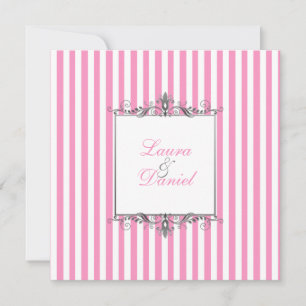 Pink and White Stripe with Silver Scrolls Invite