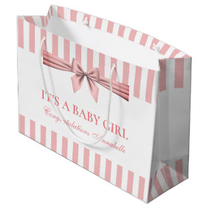 Pink and White Striped Baby Shower Large Gift Bag