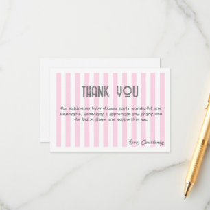 Pink and White Striped Baby Shower thank you Card