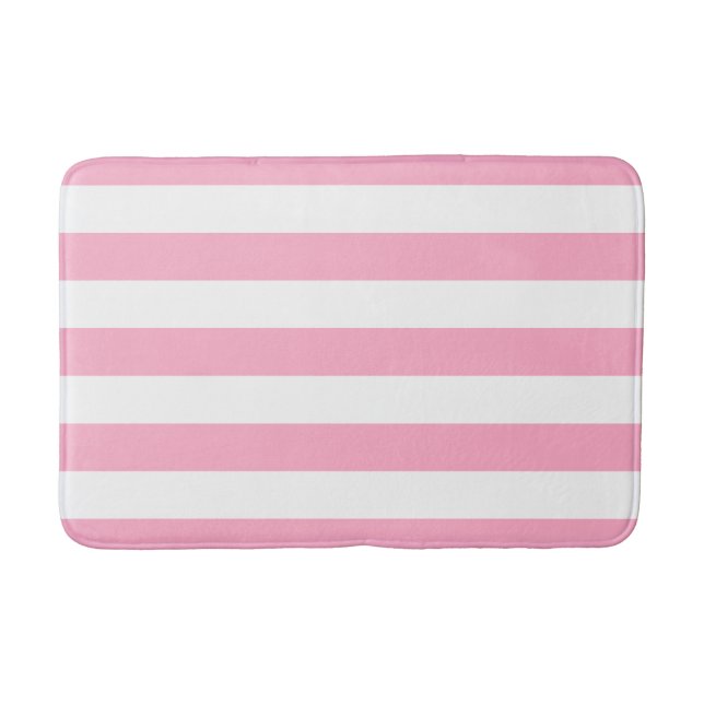 Pink and White Striped Bath Mat (Front)