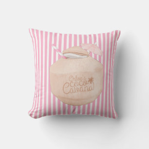 Pink and White Striped Coconut Drink Cabana Cushion
