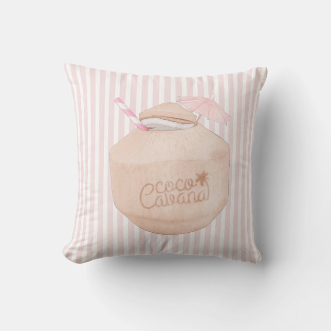Pink and White Striped | Coconut Drink | Cabana Cushion (Front)