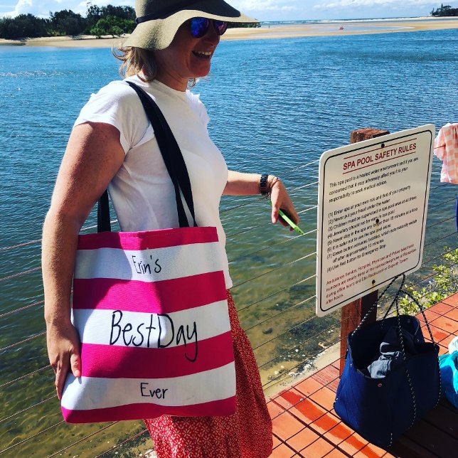 Pink and White Striped Fun Chic Personalised Tote Bag (Creator Uploaded)