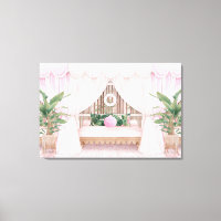 Pink and White Striped Hotel Pool Cabana