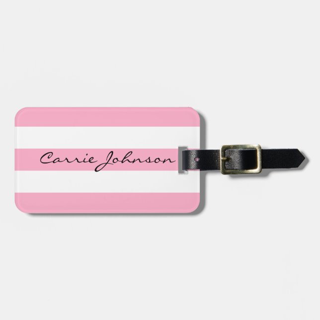Pink and White Striped Luggage Tag (Front Horizontal)