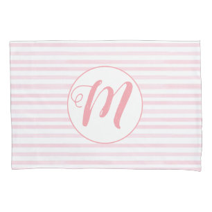 Pink and White Striped Monogrammed Pillowcase