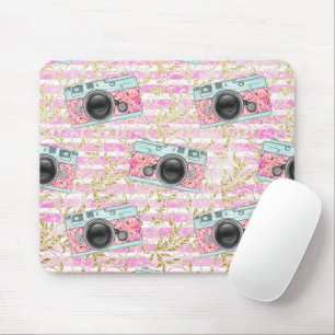 Pink and White Striped Mousepad