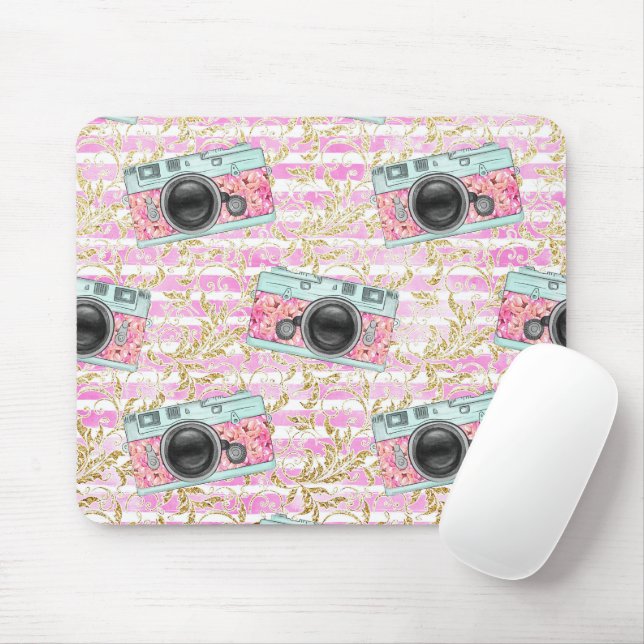 Pink and White Striped Mousepad  (With Mouse)