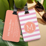 Pink and White Striped Pattern Coral Monogram Luggage Tag<br><div class="desc">A bold and modern design with an area for monograms. If you need to adjust the artwork or change the font,  you can click on the customise area. This will take you to the design tool where you can make many changes.</div>