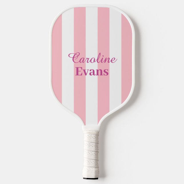 Pink and White Striped  Pickleball Paddle (Back)