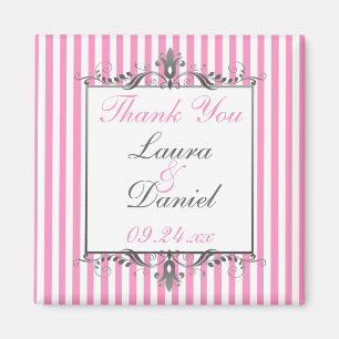 Pink and White Striped Wedding Favour Magnet