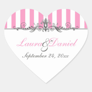 Pink and White Striped Wedding Sticker